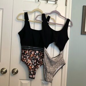 Stylish womens One Piece Swimsuit Set - Black, Floral, and Polka Dot.